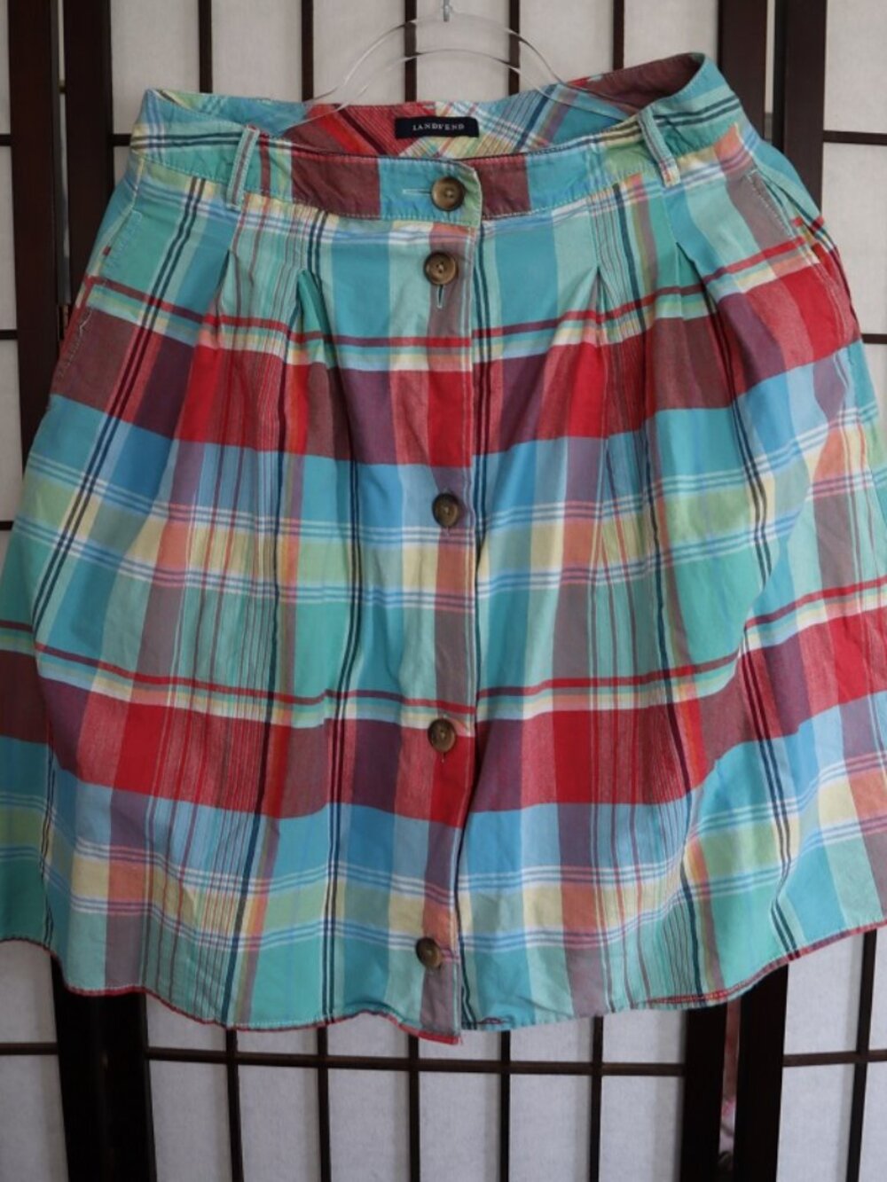 Land's End Plaid Button Front Skirt Size 6
